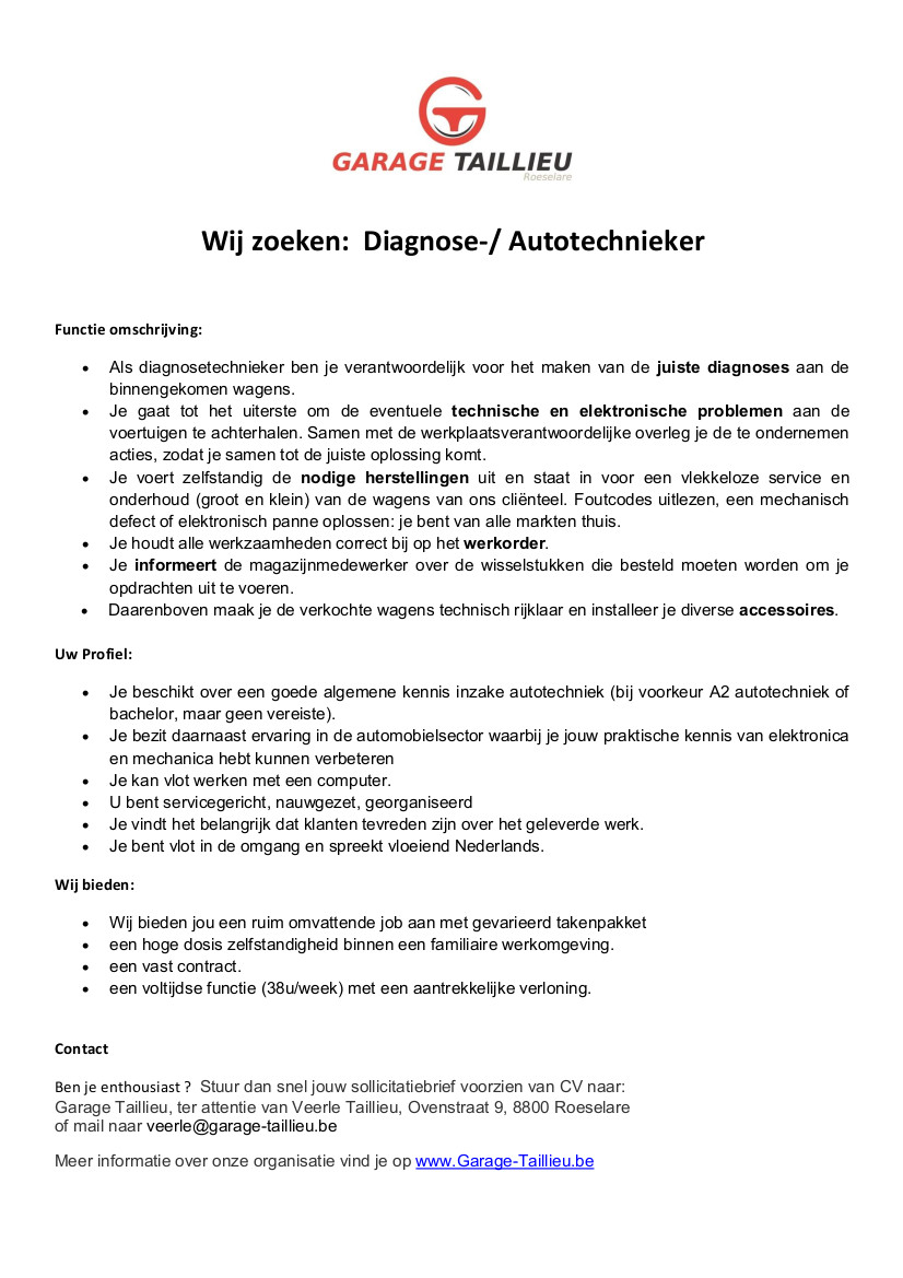 Vacature Autotechnieker